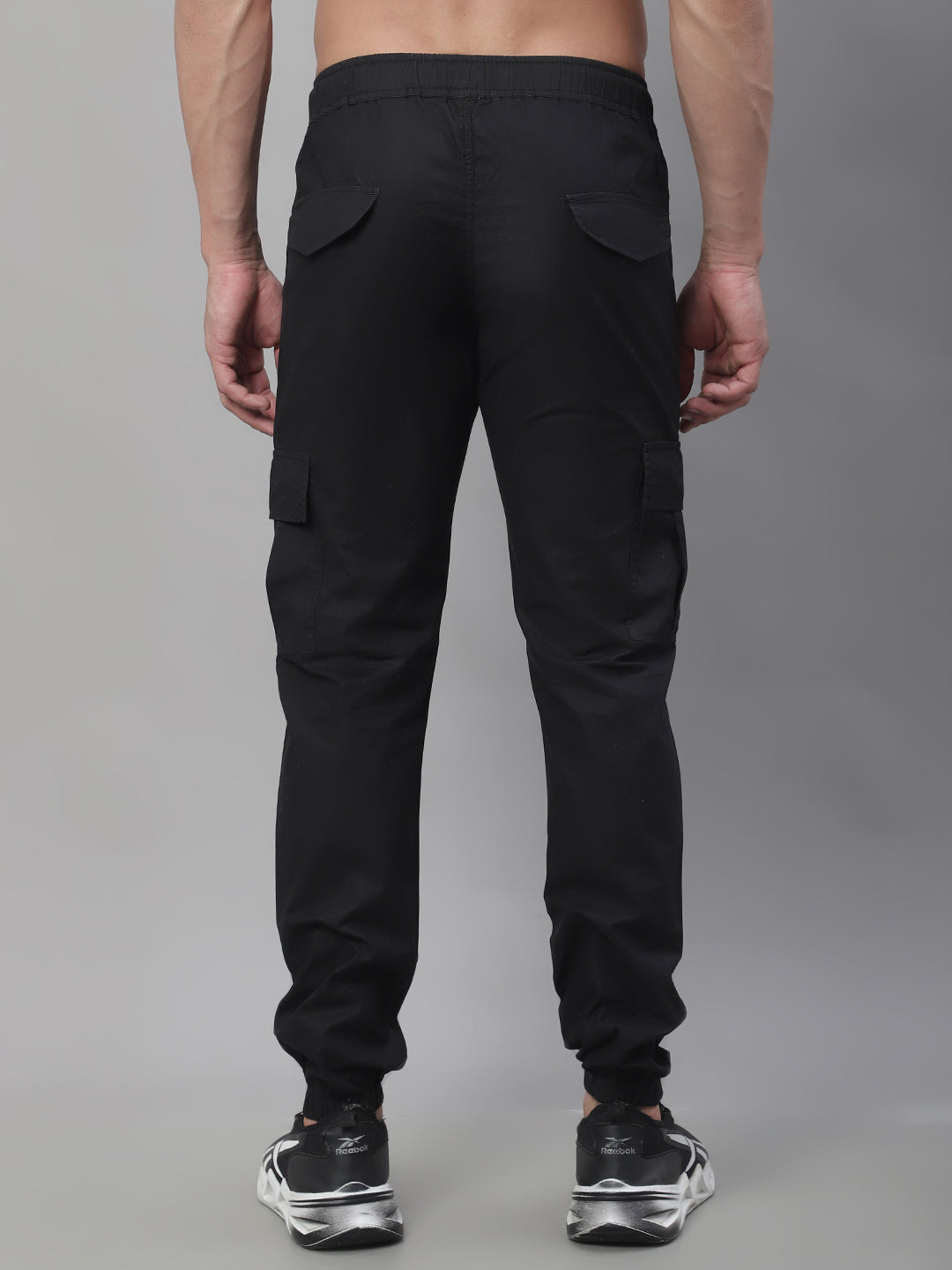 Jainish Men's Casual Cotton Solid Cargo Pants - Black 