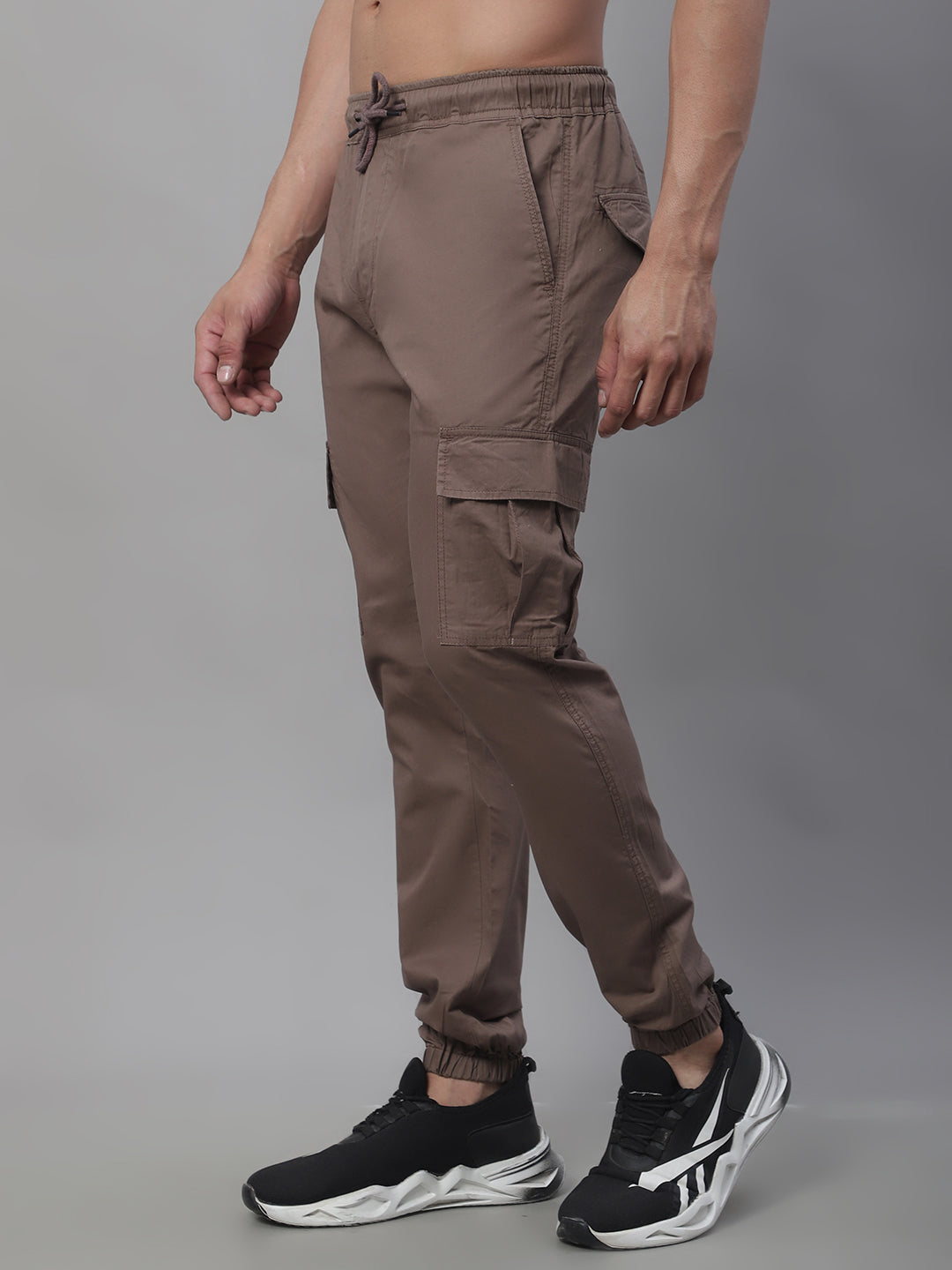 Jainish Men's Casual Cotton Solid Cargo Pants - Brown 