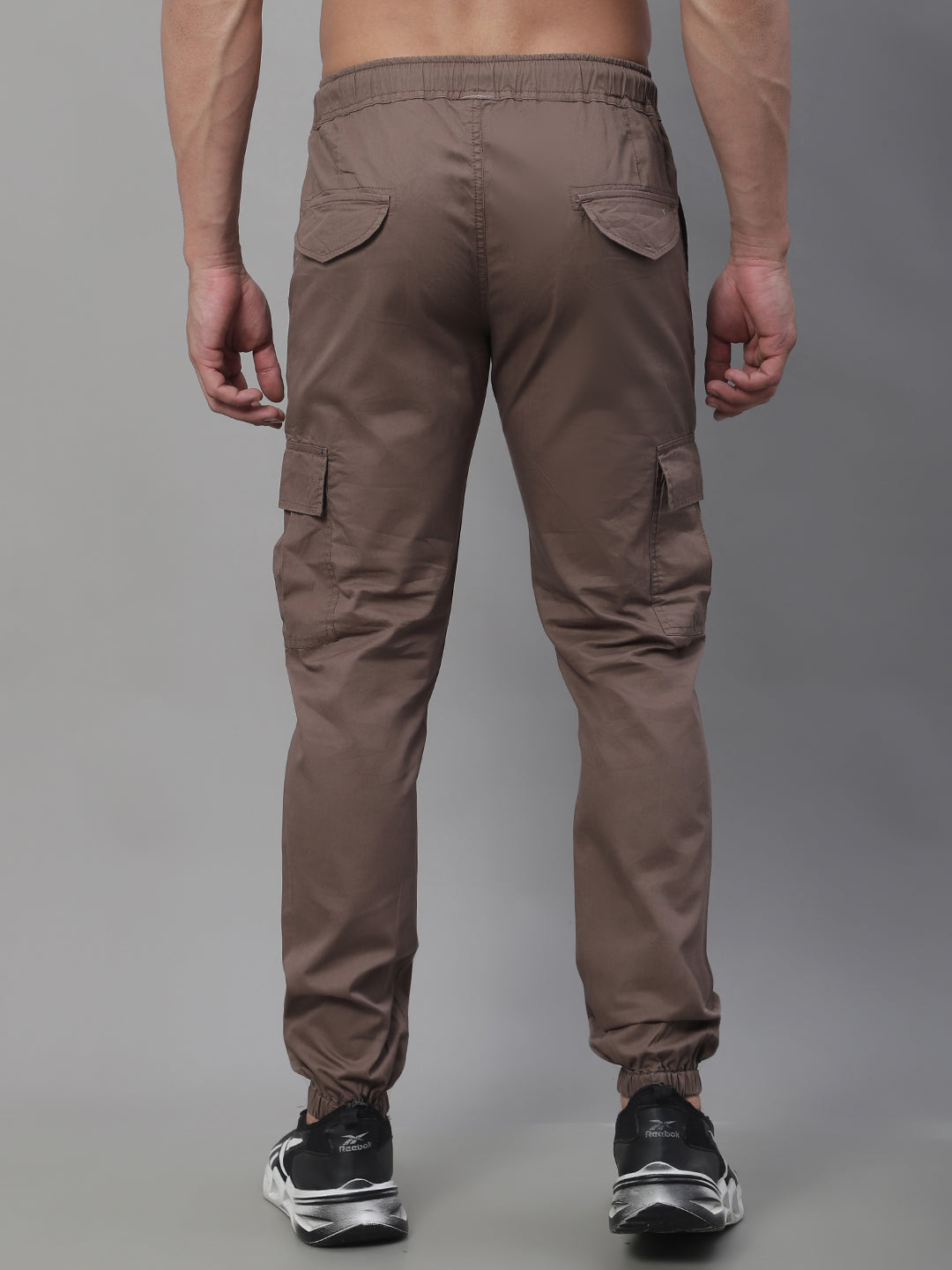 Jainish Men's Casual Cotton Solid Cargo Pants - Brown 