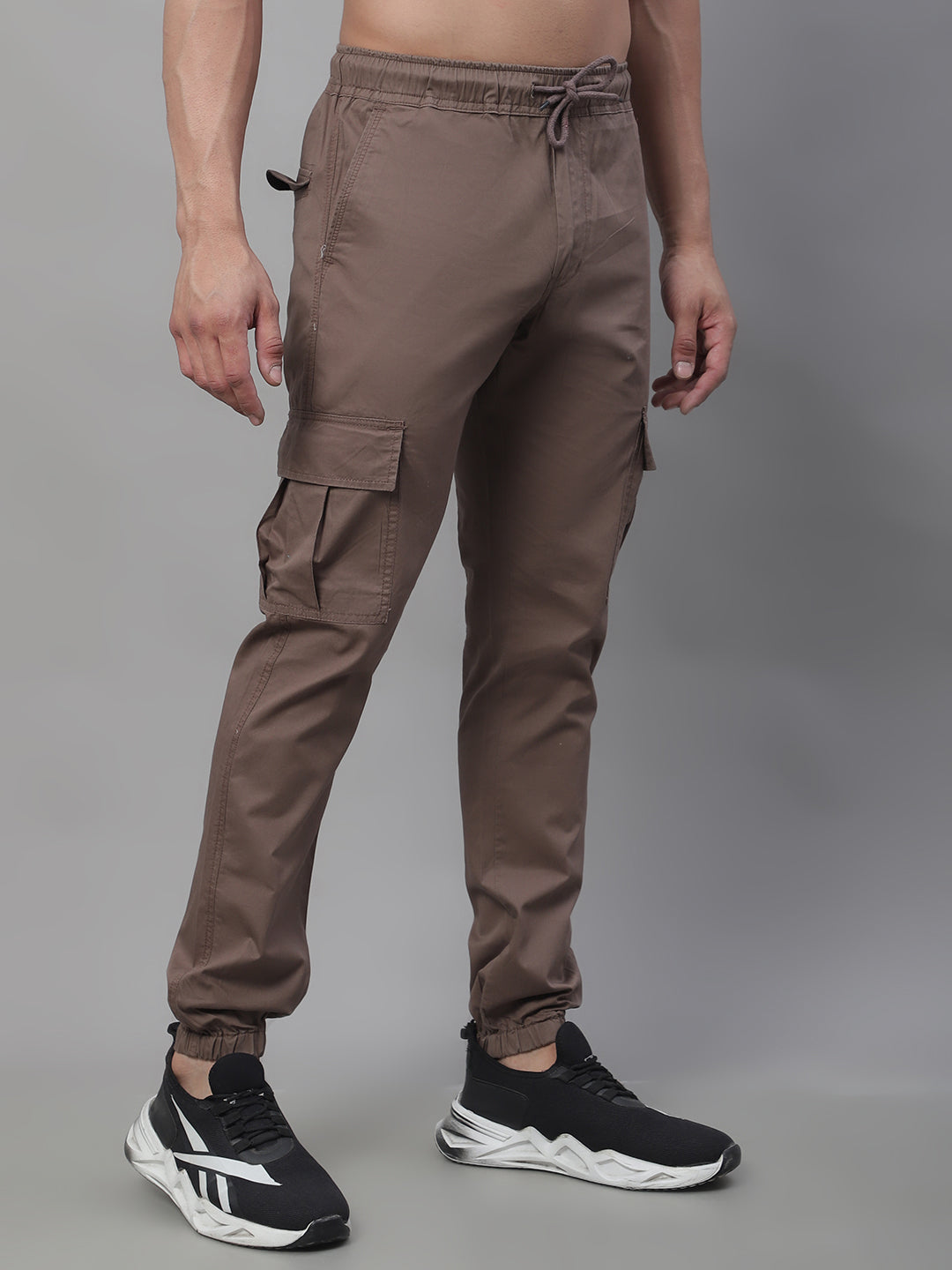 Jainish Men's Casual Cotton Solid Cargo Pants - Brown 