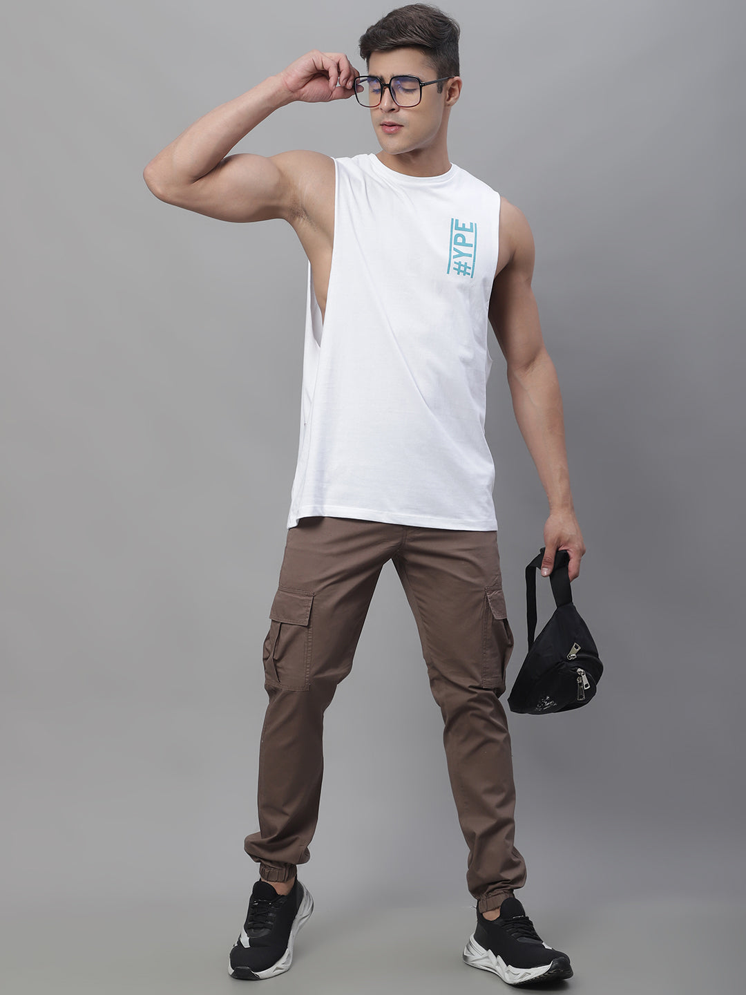 Jainish Men's Casual Cotton Solid Cargo Pants - Brown 