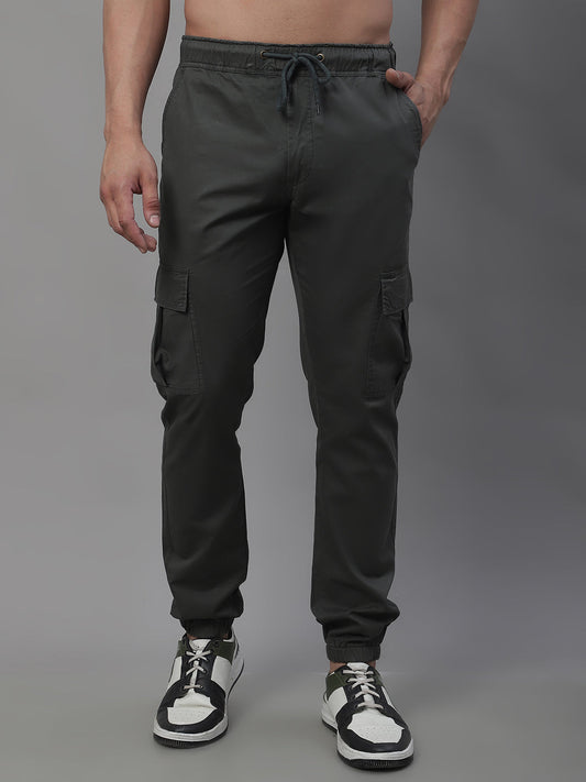 Jainish Men's Casual Cotton Solid Cargo Pants - Grey 