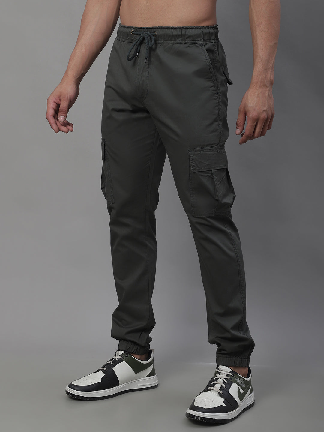 Jainish Men's Casual Cotton Solid Cargo Pants - Grey 