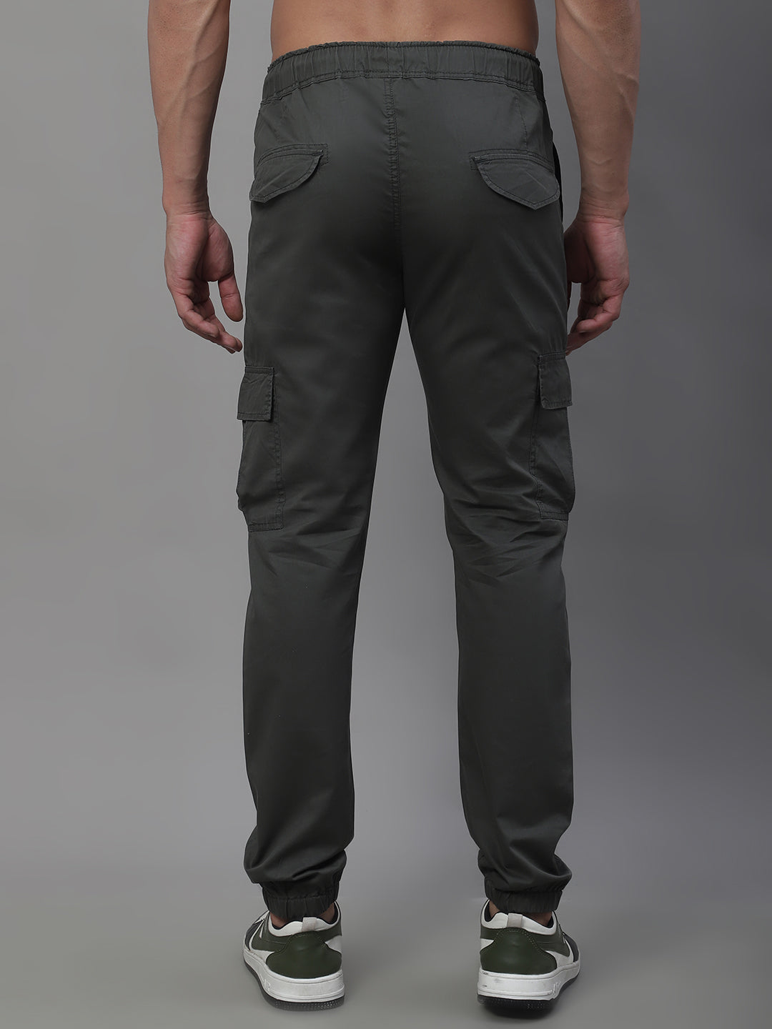 Jainish Men's Casual Cotton Solid Cargo Pants - Grey 