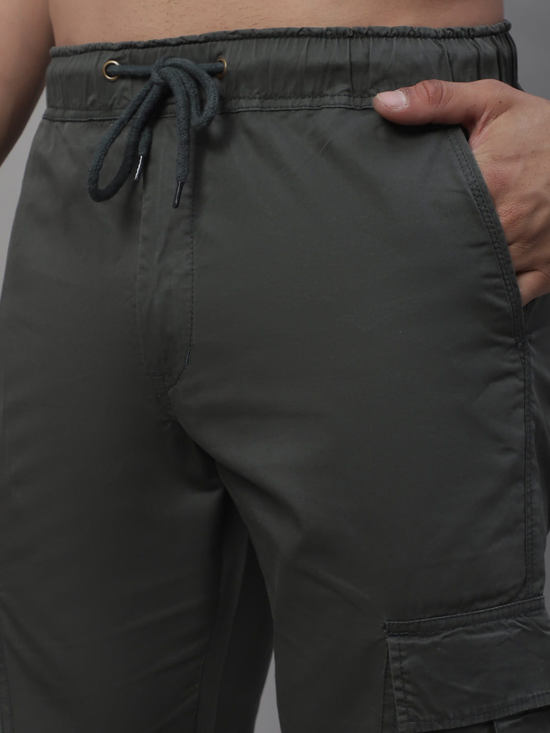 Jainish Men's Casual Cotton Solid Cargo Pants - Grey 
