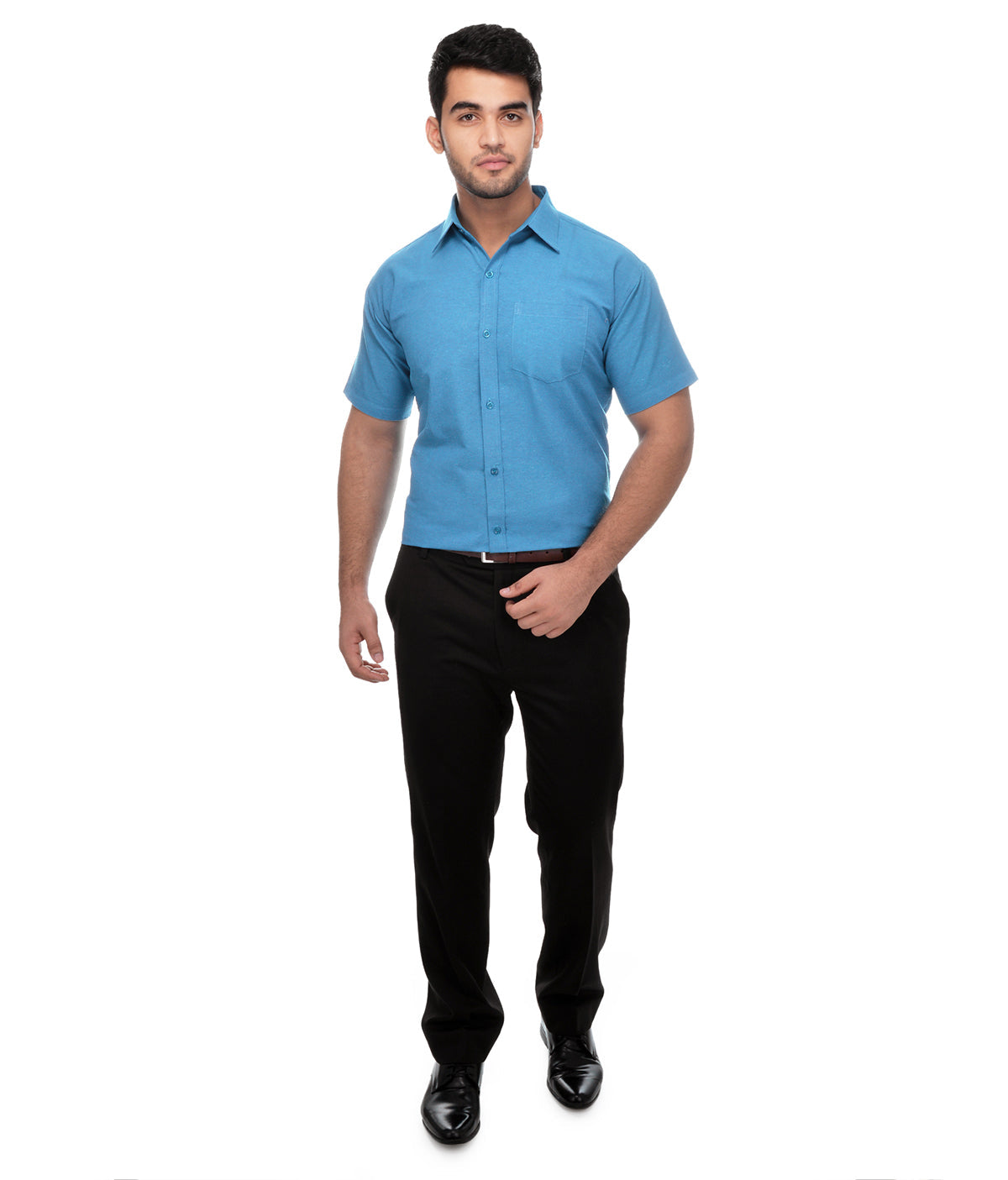 RIAG Blue Men's Half Sleeves Solid Shirt