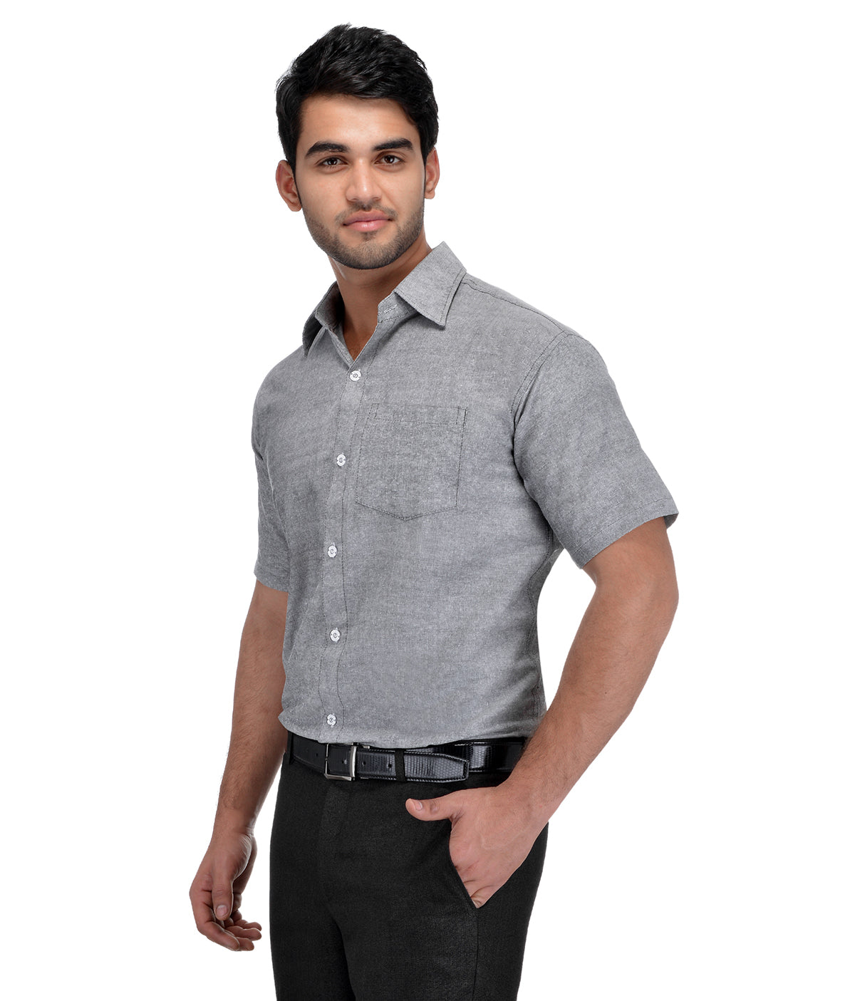RIAG Grey Men's Half Sleeves Solid Shirt