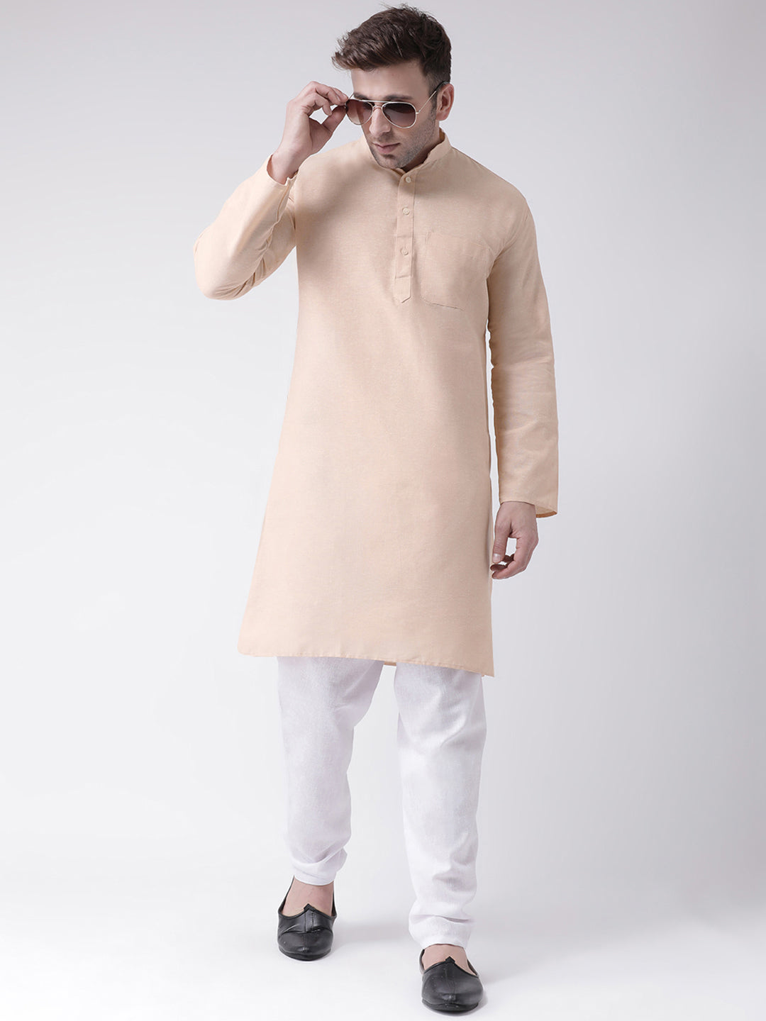 RIAG Beige Men's Ethnic Long Kurta And Pyjama Set