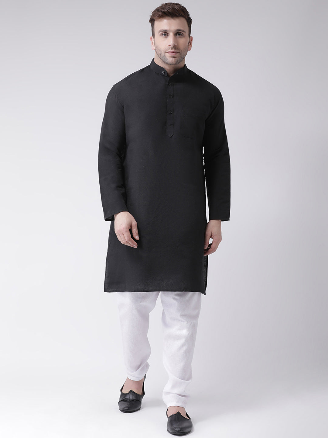 RIAG Men's Black Cotton Long Ethnic Kurta