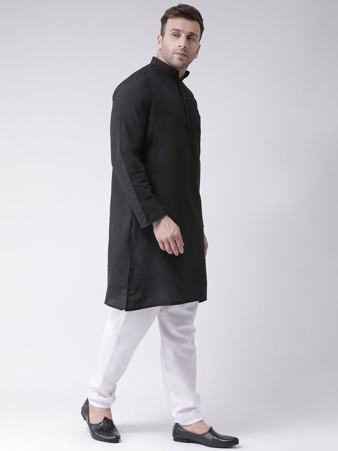 RIAG Men's Black Cotton Long Ethnic Kurta