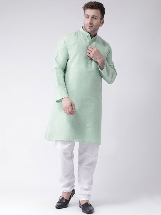 RIAG Men's Green Cotton Long Ethnic Kurta