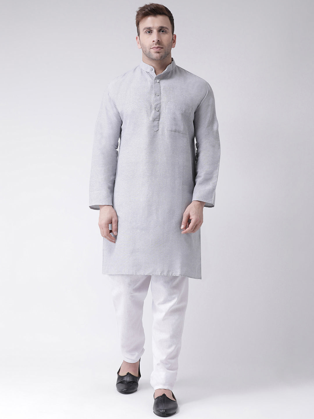 RIAG Men's Grey Cotton Long Ethnic Kurta