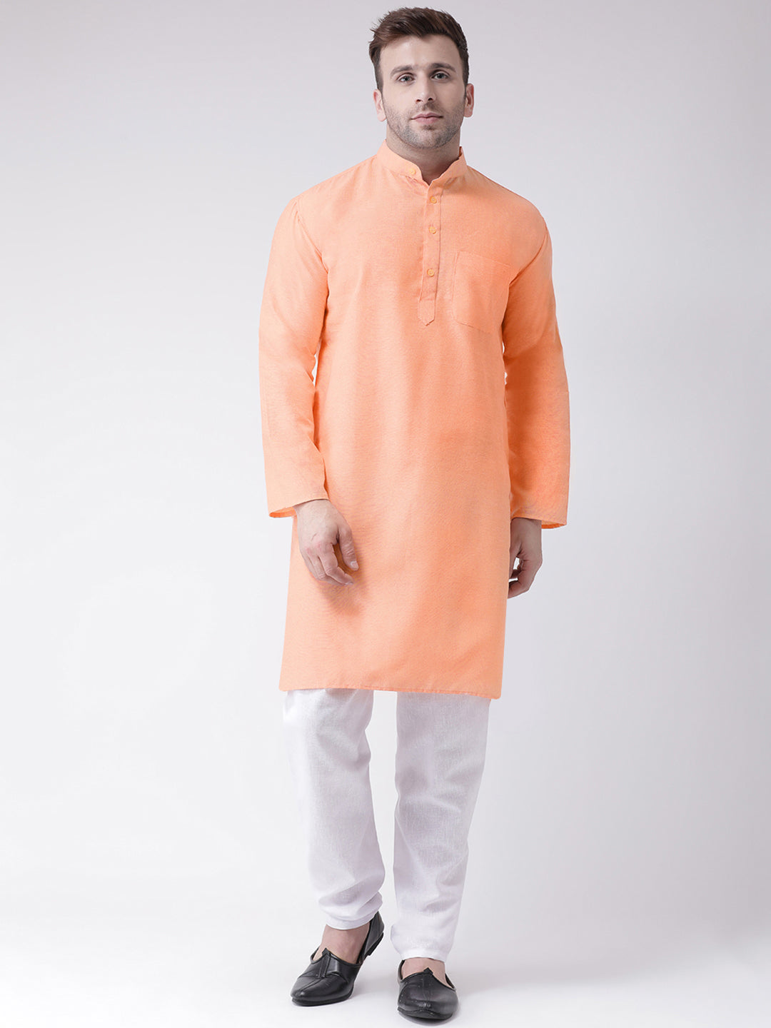 RIAG Orange Men's Ethnic Long Kurta And Pyjama Set