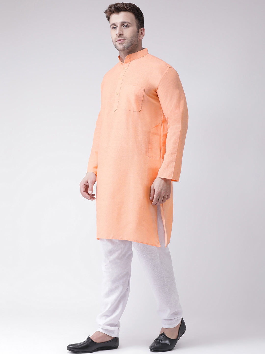 RIAG Men's Orange Cotton Long Ethnic Kurta