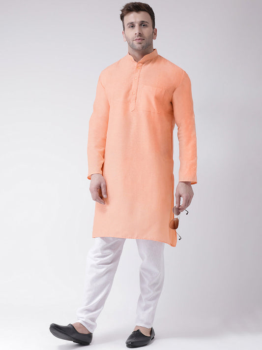 RIAG Orange Men's Ethnic Long Kurta And Pyjama Set