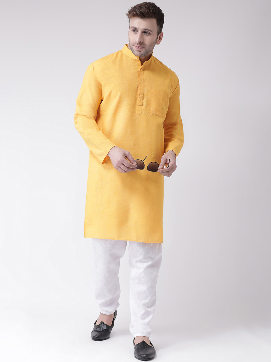 RIAG Yellow Men's Ethnic Long Kurta And Pyjama Set