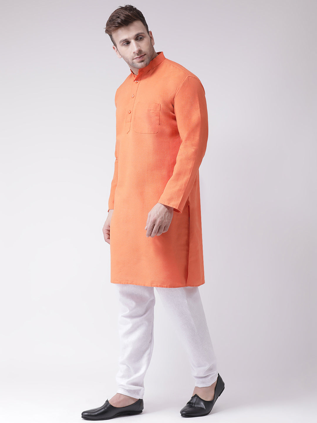 RIAG Orange Men's Ethnic Long Kurta And Pyjama Set