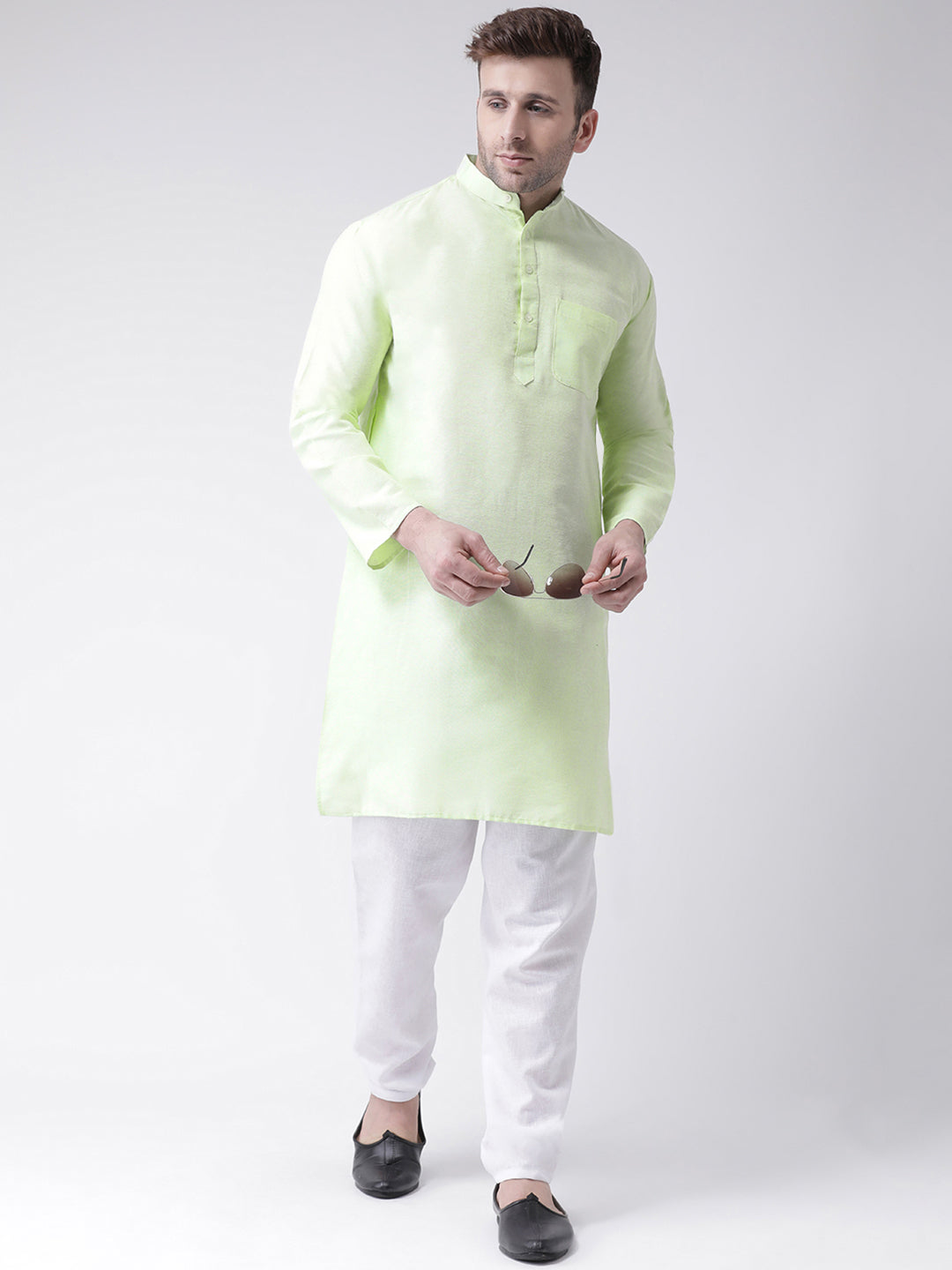 RIAG Men's Green Cotton Long Ethnic Kurta