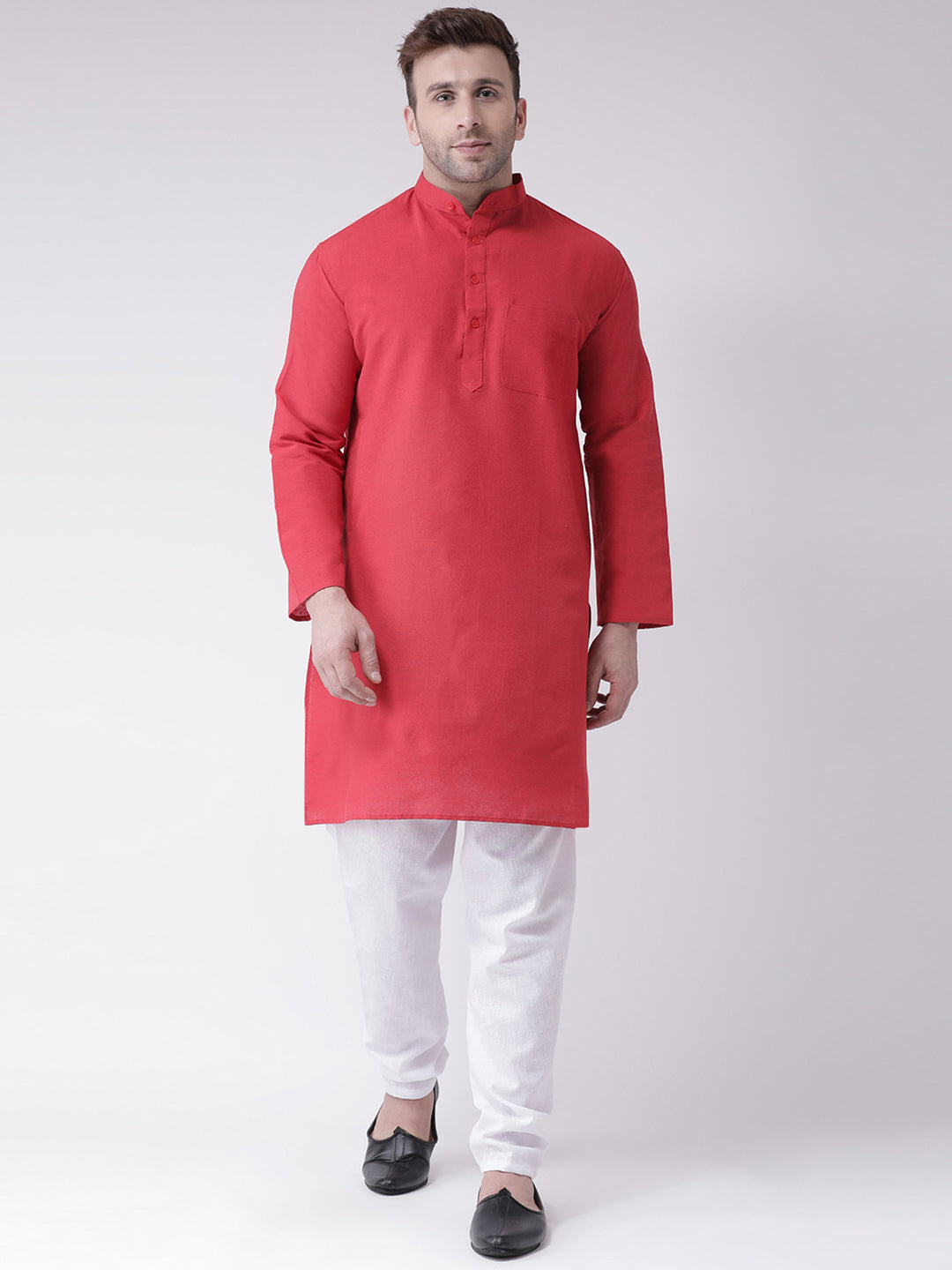 RIAG Men's Red Cotton Long Ethnic Kurta