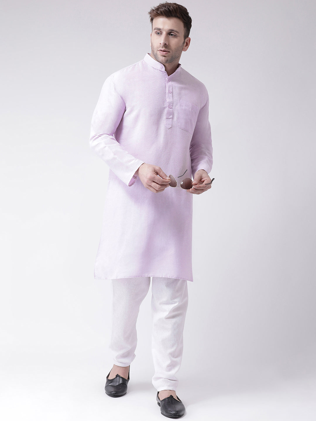 RIAG Men's Purple Cotton Long Ethnic Kurta