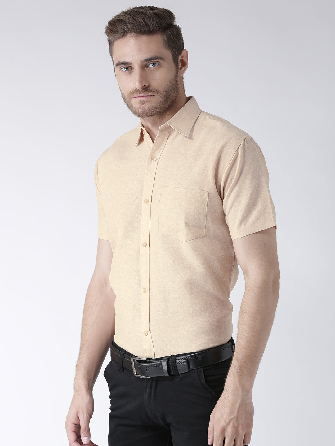 RIAG Beige Men's Half Sleeves Solid Shirt