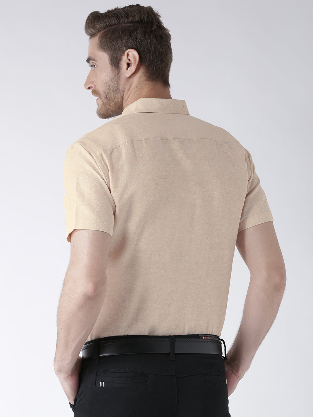 RIAG Beige Men's Half Sleeves Solid Shirt