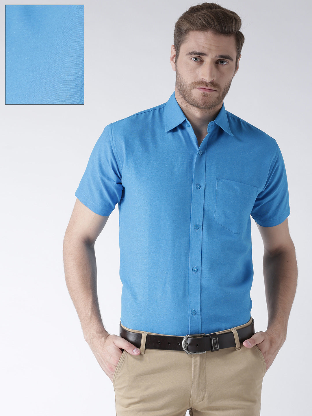 RIAG Blue Men's Half Sleeves Solid Shirt