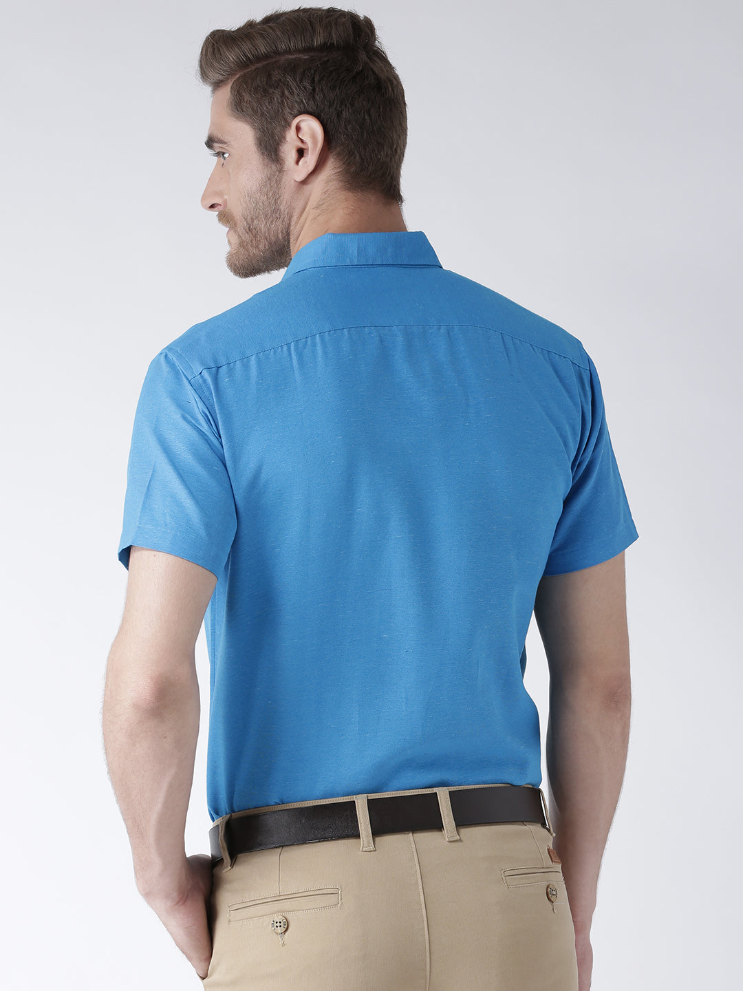 RIAG Blue Men's Half Sleeves Solid Shirt