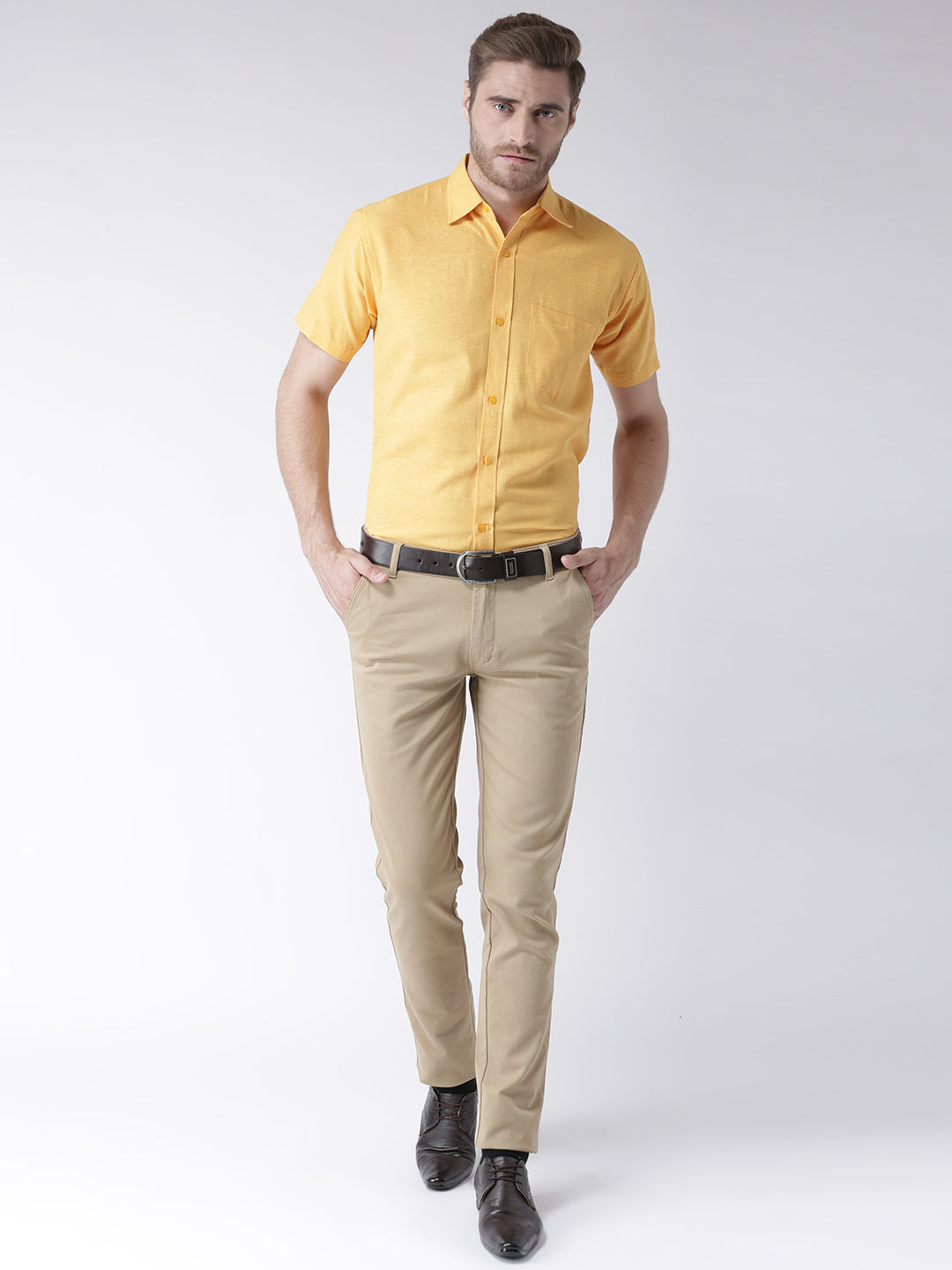 RIAG Yellow Men's Half Sleeves Solid Shirt