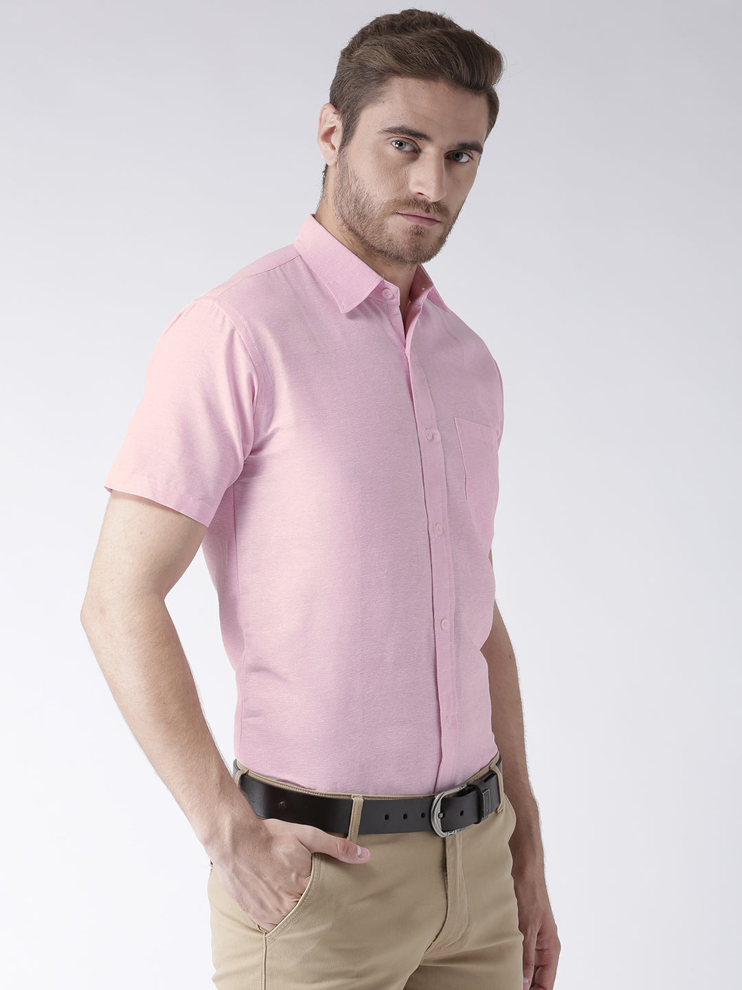 RIAG Pink Men's Half Sleeves Solid Shirt