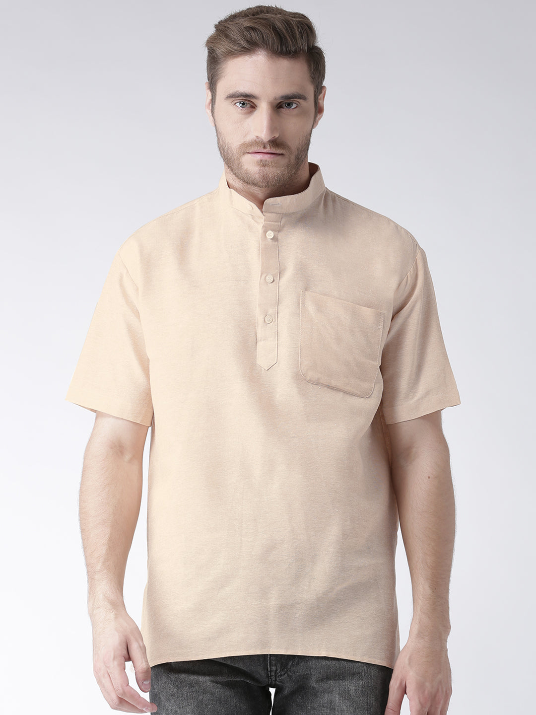 RIAG Men's Beige Cotton Short Ethnic Kurta