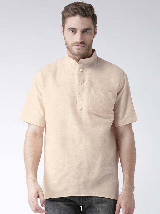 RIAG Men's Beige Cotton Short Ethnic Kurta