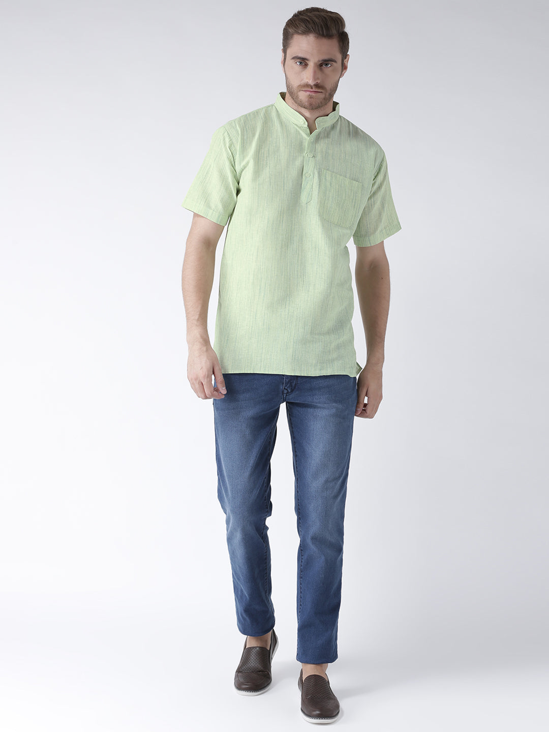 RIAG Men's Green Cotton Short Ethnic Kurta