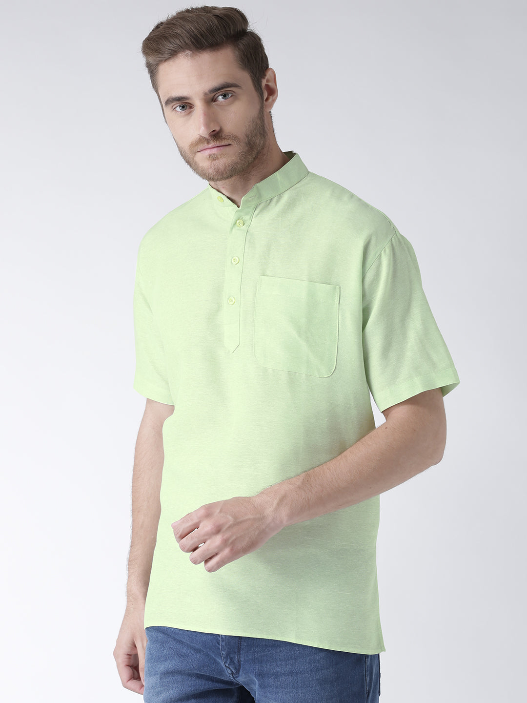 RIAG Men's Green Cotton Short Ethnic Kurta