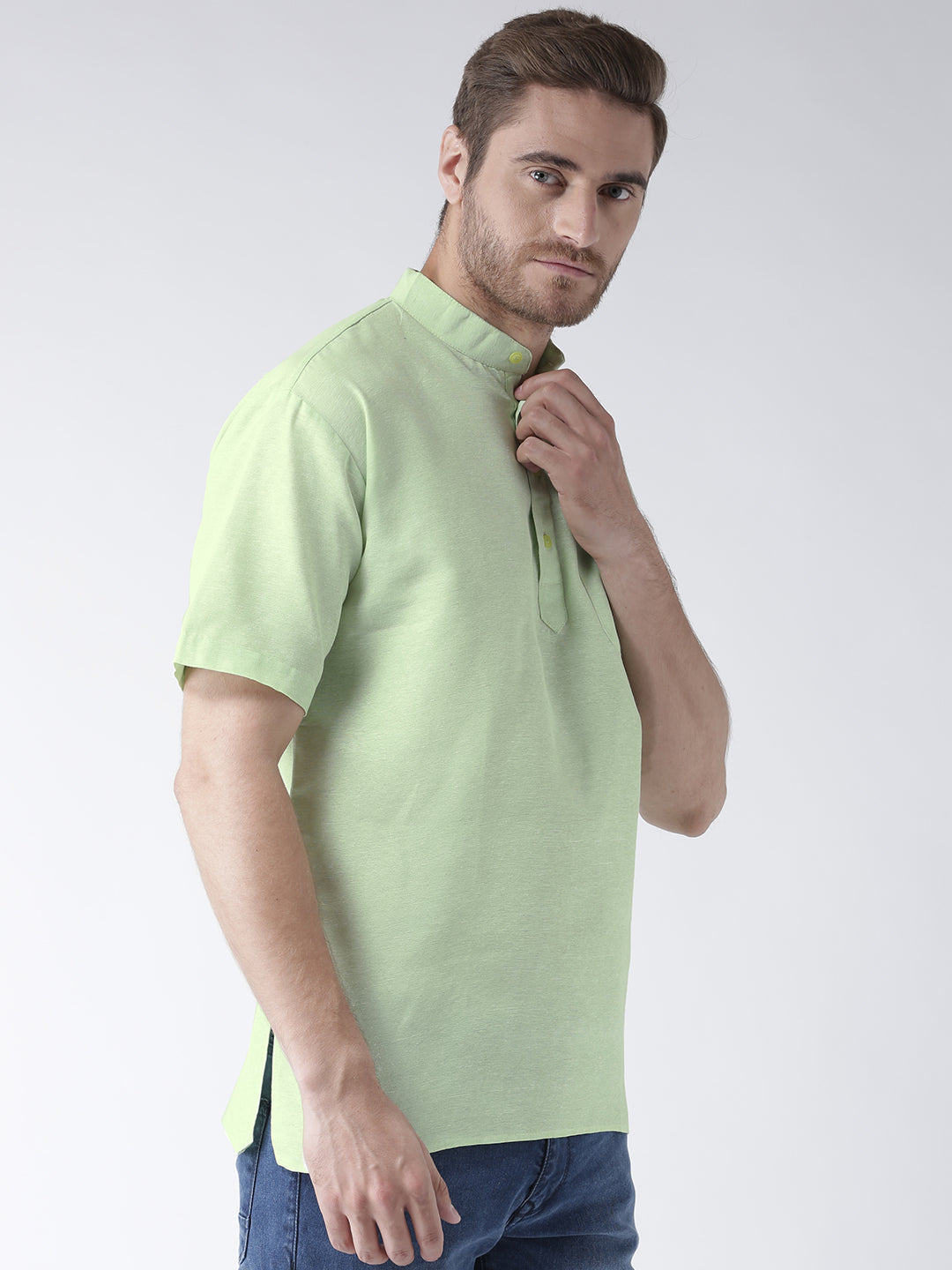 RIAG Men's Green Cotton Short Ethnic Kurta