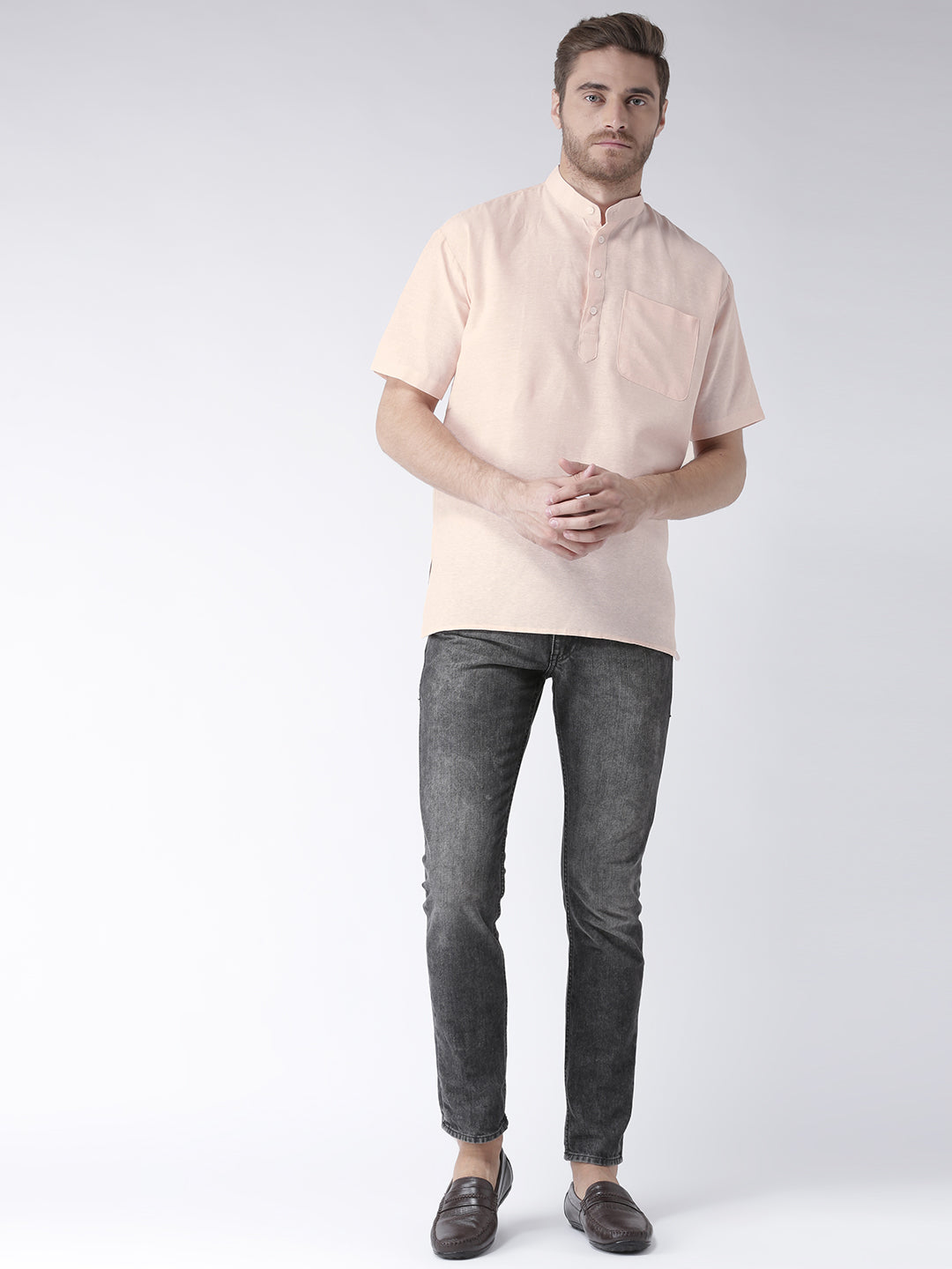 RIAG Men's Beige Cotton Short Ethnic Kurta