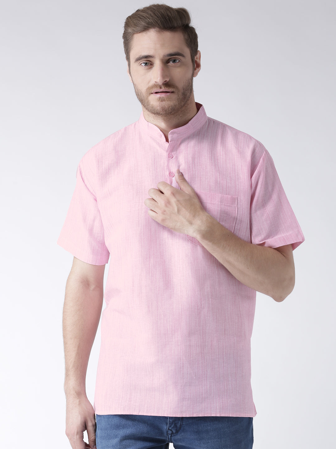 RIAG Men's Pink Cotton Short Ethnic Kurta