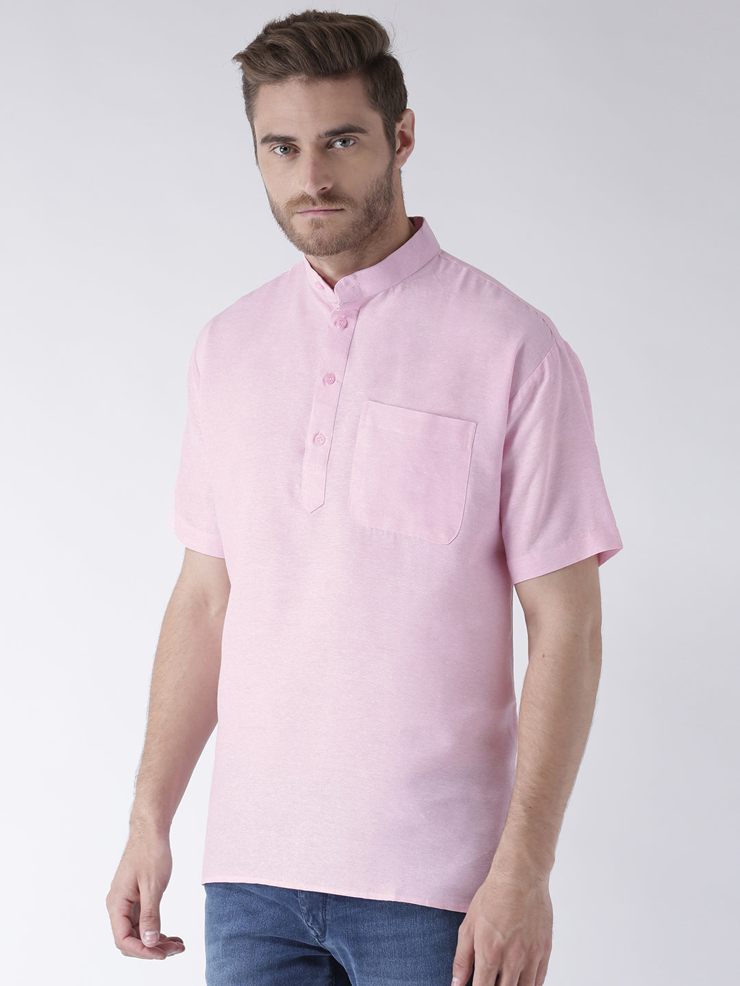 RIAG Men's Pink Cotton Short Ethnic Kurta