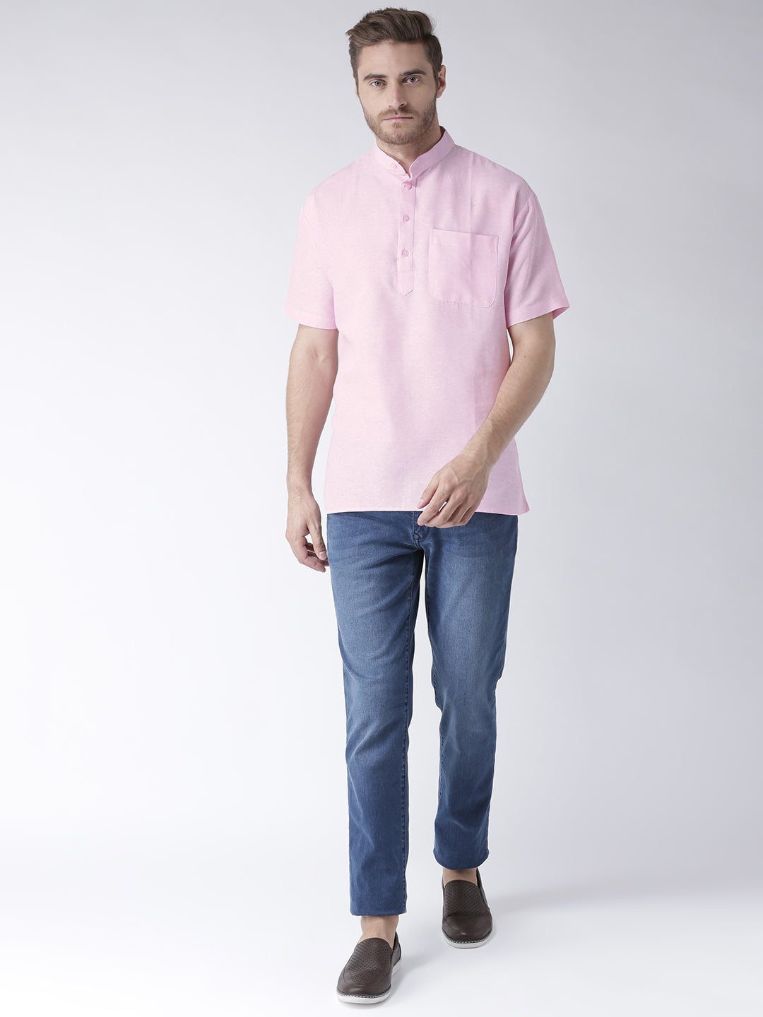 RIAG Men's Pink Cotton Short Ethnic Kurta