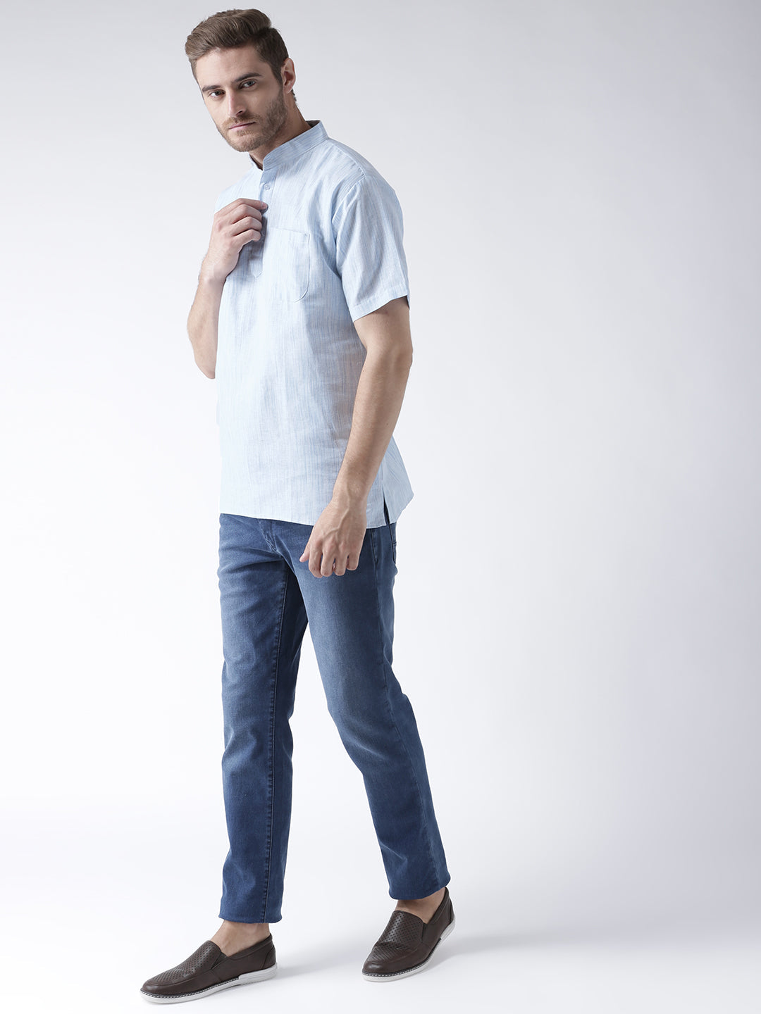 RIAG Men's Blue Cotton Short Ethnic Kurta