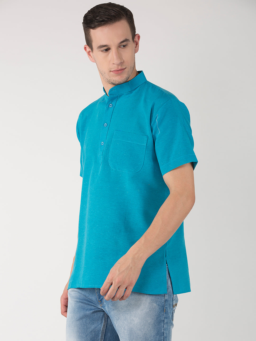 RIAG Men's Blue Cotton Short Ethnic Kurta