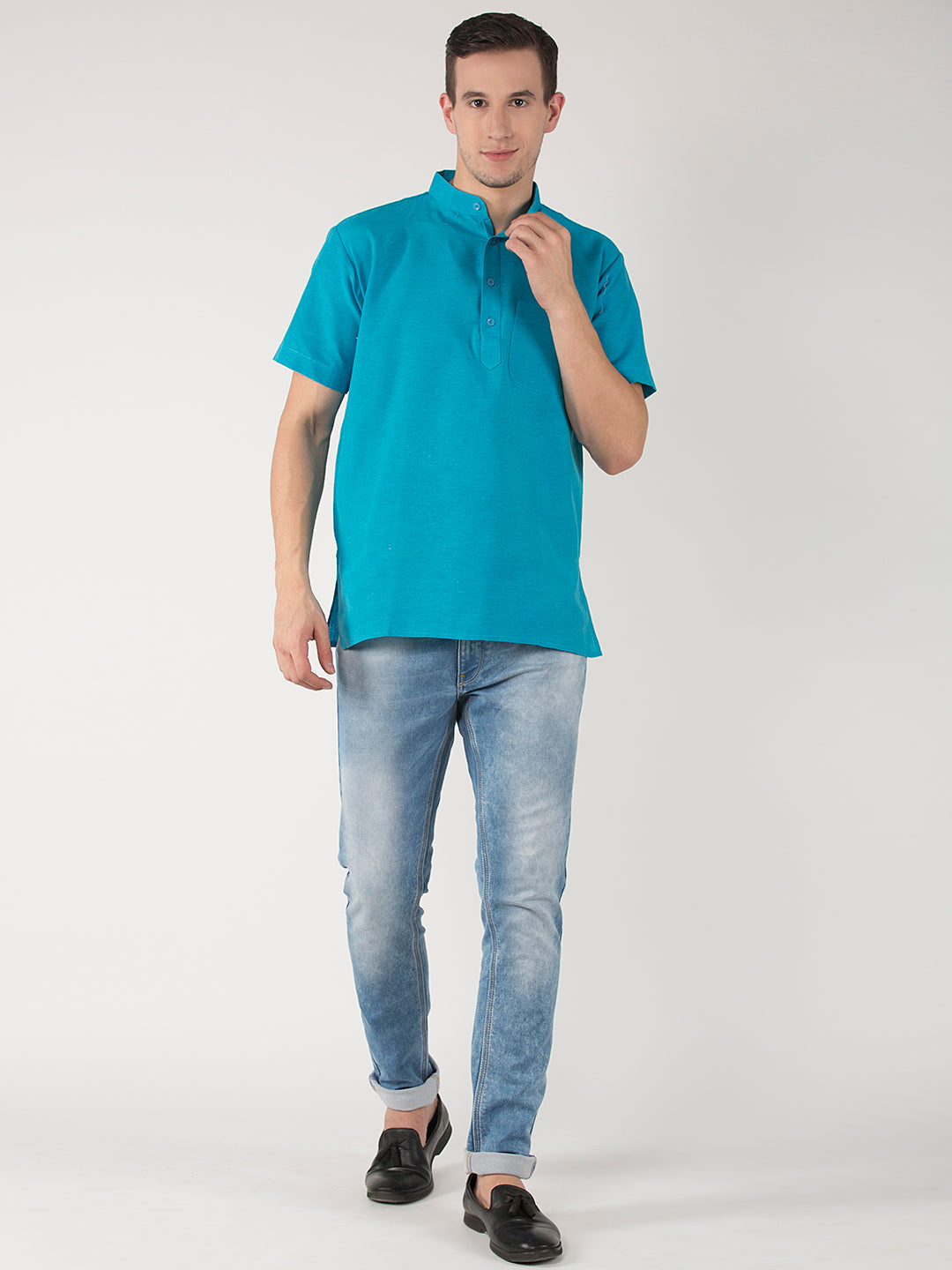 RIAG Men's Blue Cotton Short Ethnic Kurta
