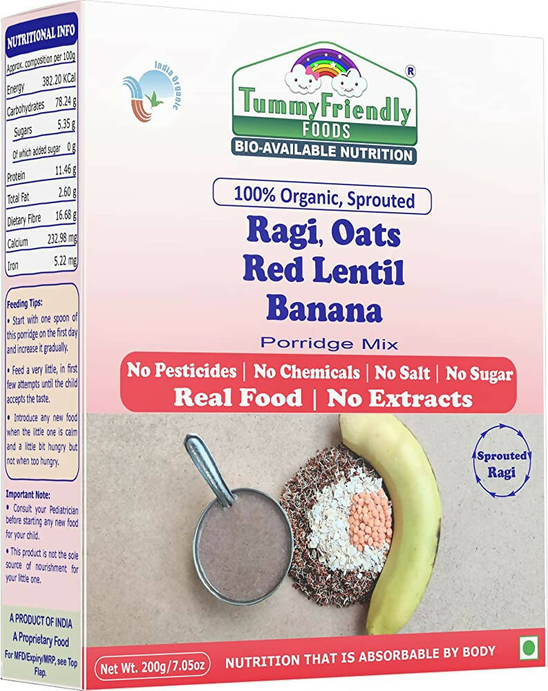 TummyFriendly Foods Organic Sprouted Ragi, Oats, Red Lentil, Banana Porridge Mix  Grab2Buy TummyFriendly Foods Grab2Buy