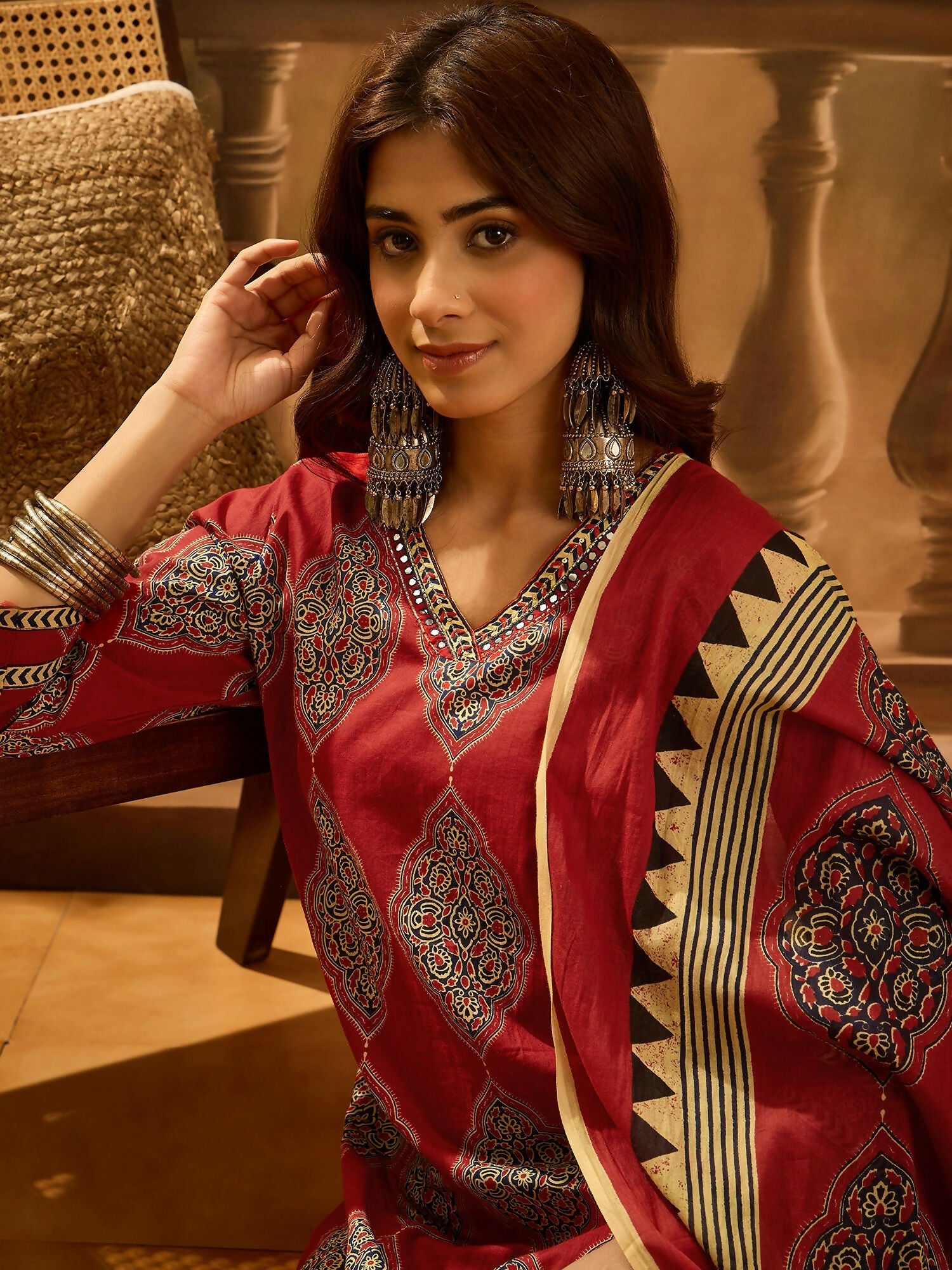 Joban Fashion Printed Maroon Pure Cotton Kurta Set