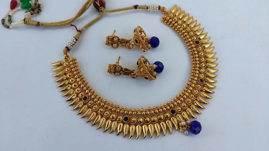 Metallic Necklace set with Blue Agate Stones - Grab2buy