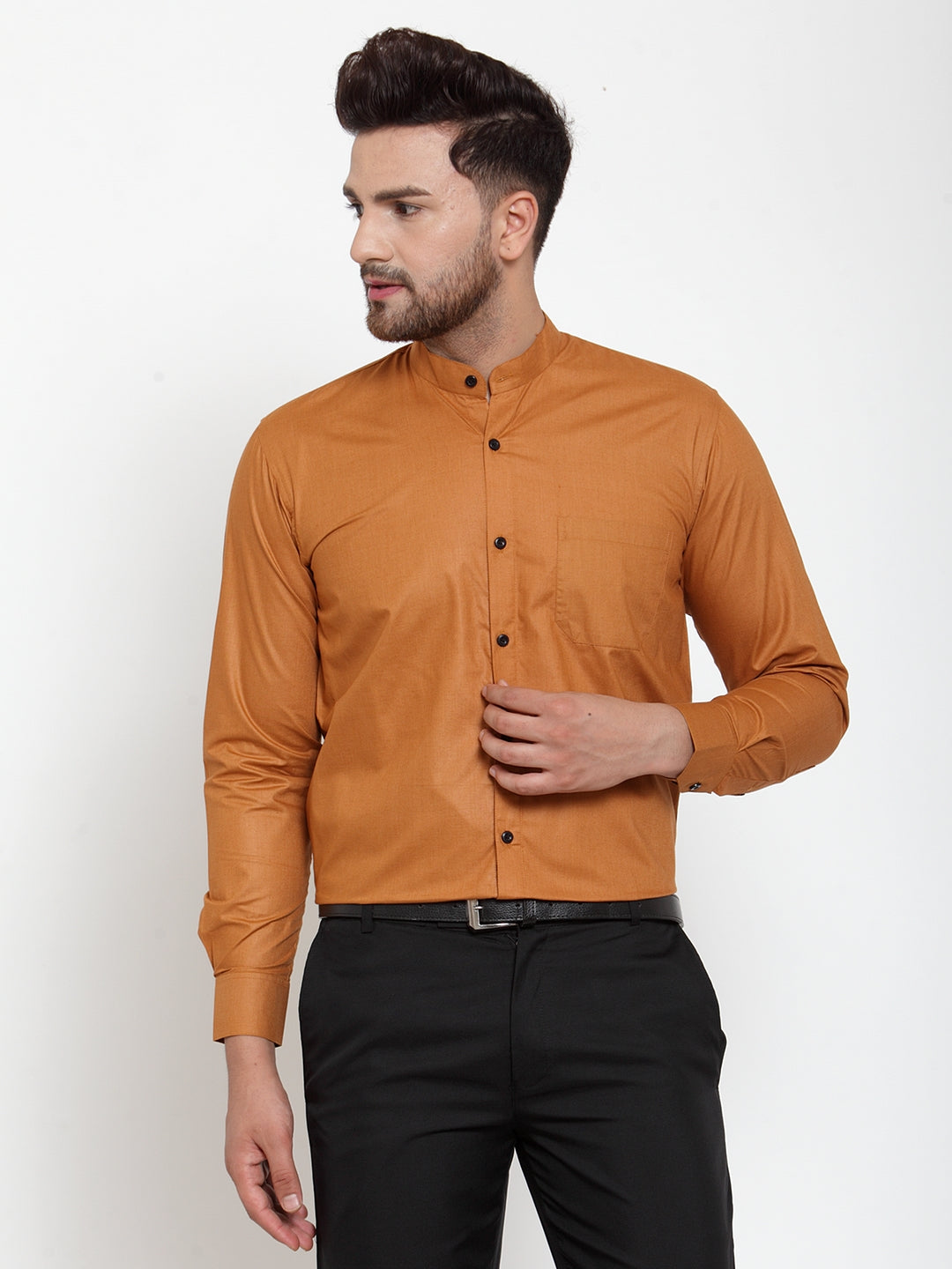 Jainish Rust Men's Cotton Solid Mandarin Collar Formal Shirts ( SF 726Rust )
