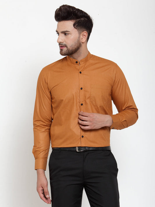 Jainish Rust Men's Cotton Solid Mandarin Collar Formal Shirts ( SF 726Rust )
