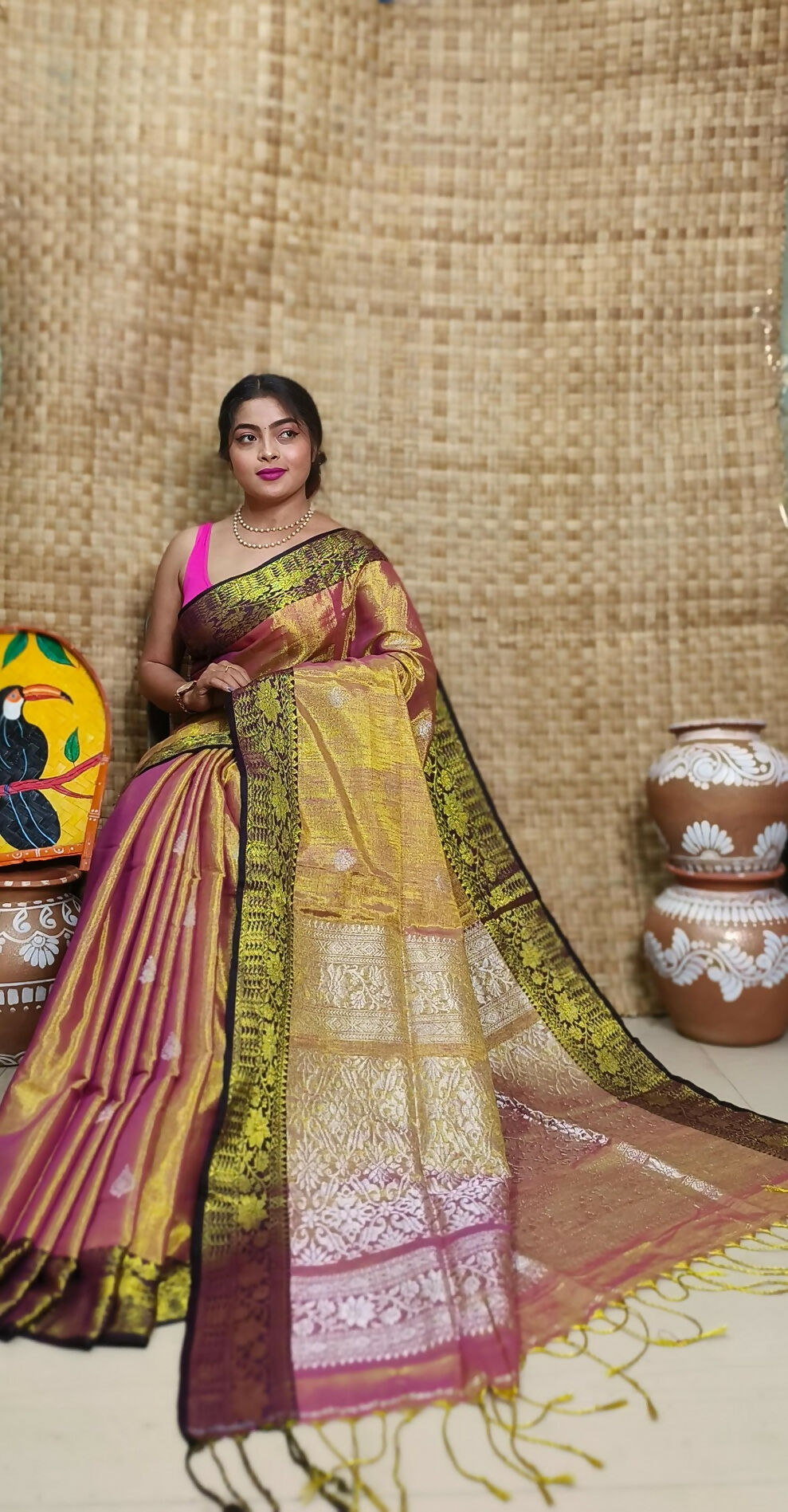 Exclusive Collection Golden Red Beautiful Tissue Benarasi Grab2Buy 