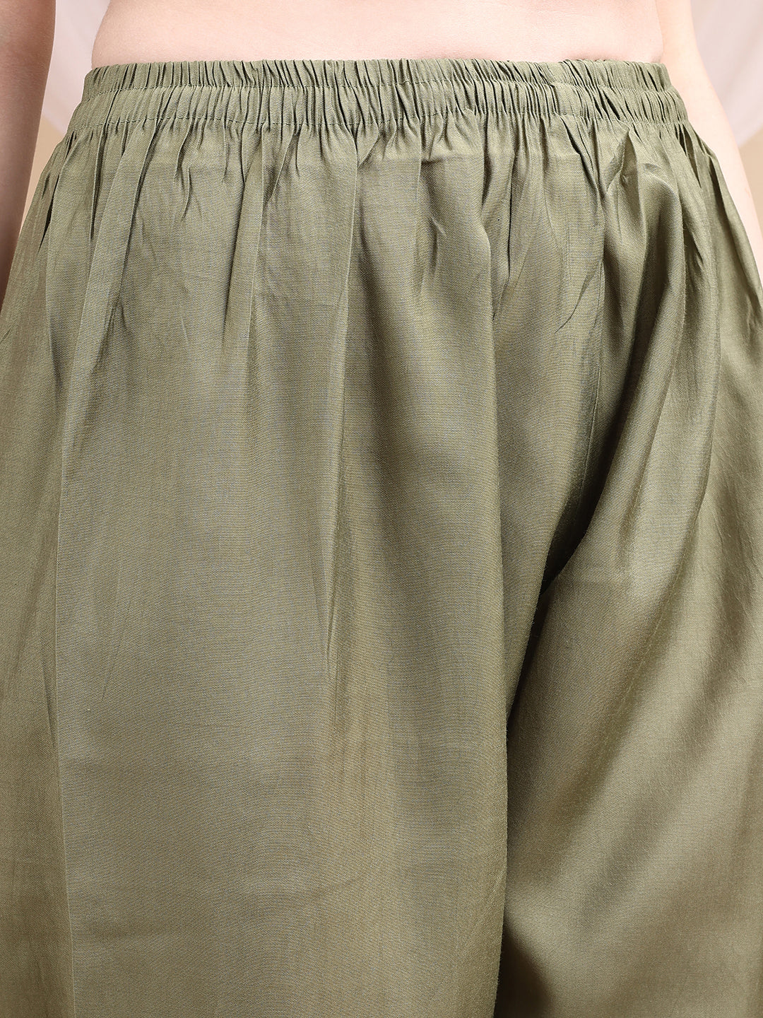 Embroidered Kurta With Pant & Printed Dupatta, Olive - Hiral Fashion