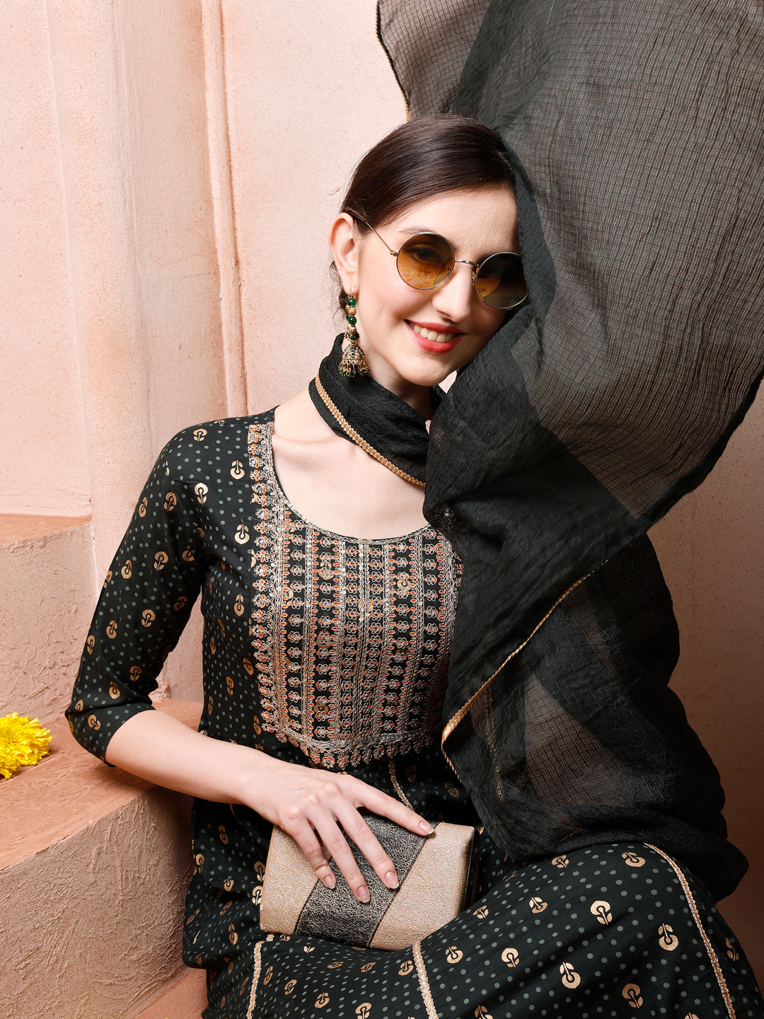 Nayra Cut Embroidered Kurta With Pant And Dupatta Set, Multicolor - Hiral Fashion
